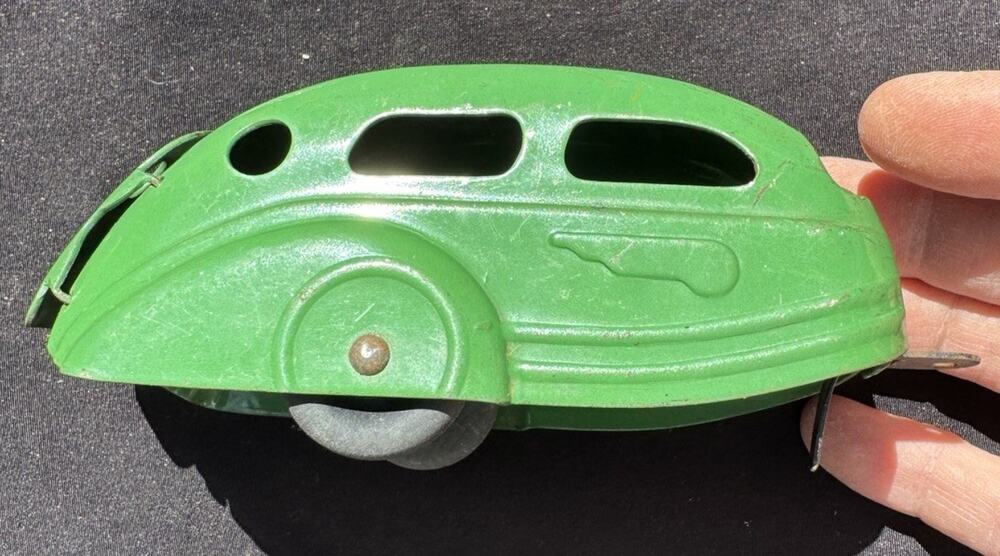 Vtg Wyandotte Airflow Camper Steel Green Trailer Chrysler DeSoto 1930's -TO14